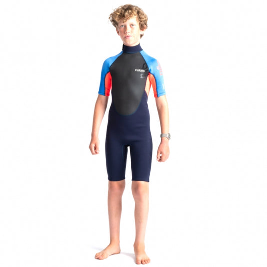 C-Skins Element 3/2mm Junior Shorty Wetsuit Slate Navy Flo Red - JXS