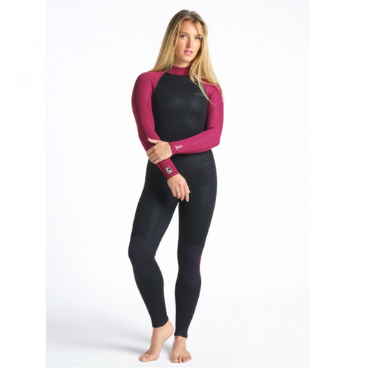 C-Skins Surflite 4/3mm Womens Wetsuit Back Zip Raven Black Wine - UK 8