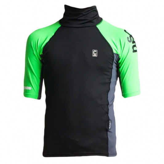 C-Skins Junior High Collar Rash Vest Black Flouro Green - JXS